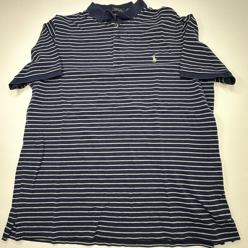Polo Ralph Lauren Mens Classic Fit Striped Polo Blue White Large Short Sleeve